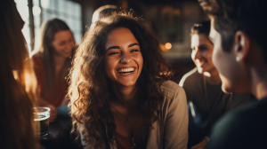 Woman laughing with friends after a DBT session